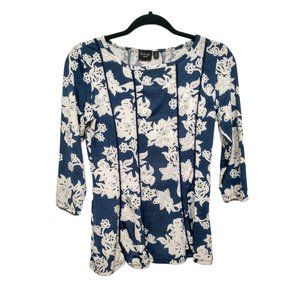 La Vanya Floral Ribbon Trim 3/4 Sleeve Top Size PS